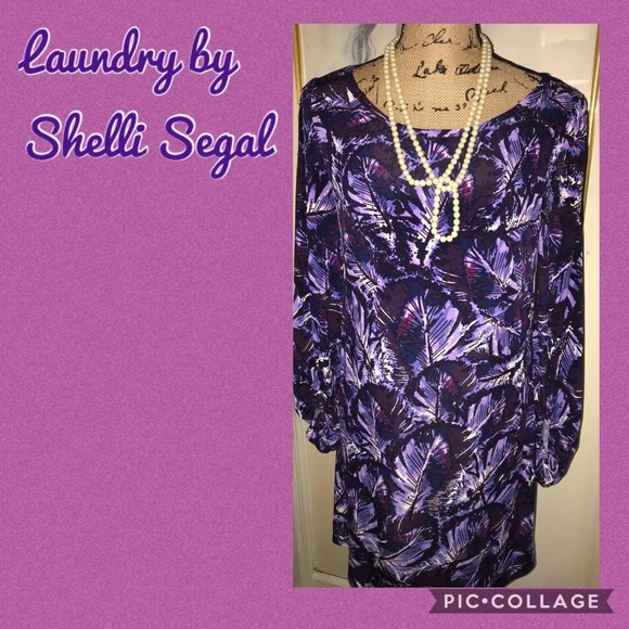 LAUNDRY~SHELLI SEGAL~PURPLE PRINT SILKY SHIFT~6 - Picture 4 of 5